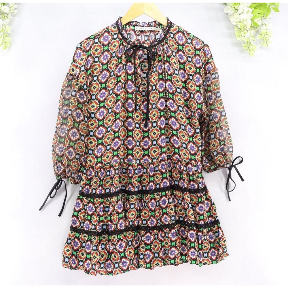 Alice + Olivia Floral Mosaic Mini Dress in Black, Purple, Green, Orange